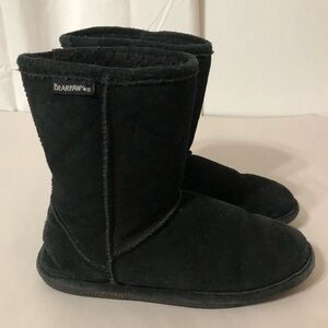 Bearpaw Black Emma Youth Cow Suede Wool Blend Lining Winter Boots Size 3